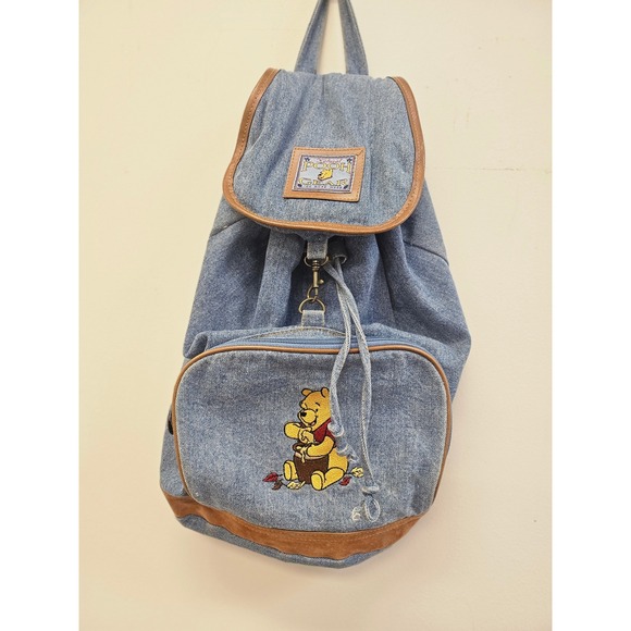 Disney Handbags - Vintage Disney Winnie the Pooh Denim Backpack Natural Pooh Gear Blue Embroidery